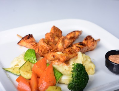 Grilled chicken skewers meal
