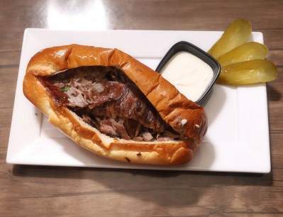 Meat shawarma sandwich in a bun
