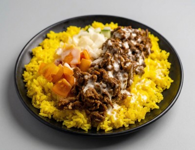 Meat shawarma meal with yellow rice