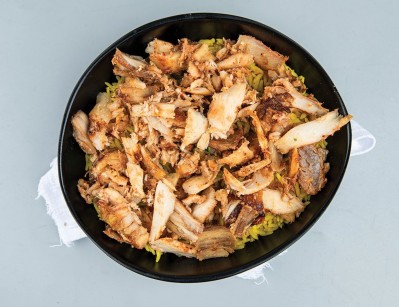 Chicken shawarma meal with yellow rice